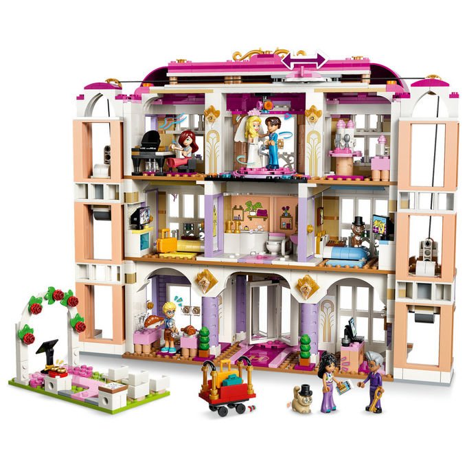 Lego 42704 Friends Grand Hotel di Heartlake City Set da costruzione 1406 pezzi 6 Mini Bamboline 2 Animali colore Multicolore