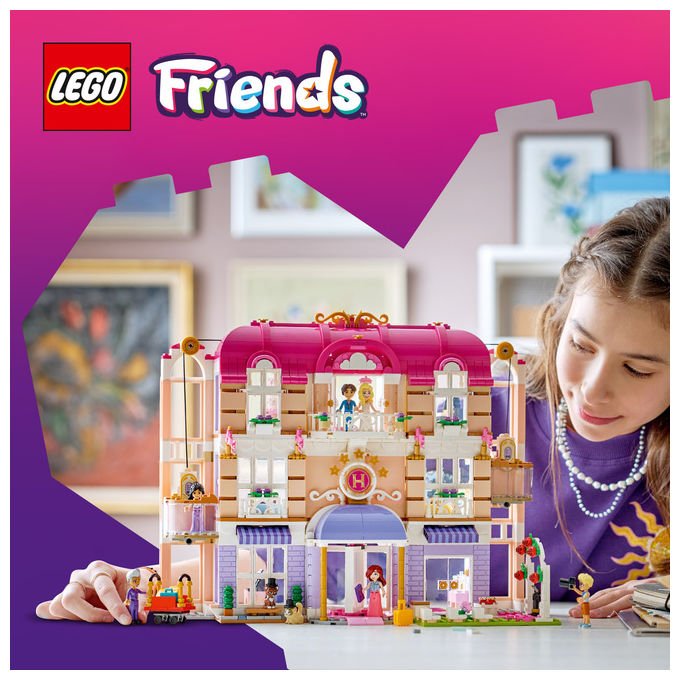 Lego 42704 Friends Grand Hotel di Heartlake City Set da costruzione 1406 pezzi 6 Mini Bamboline 2 Animali colore Multicolore