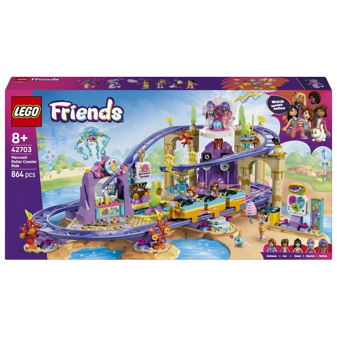 Lego 42703 Friends Set da Costruzione Montagne Russe della Sirenetta 864 Pezzi 5 Mini Bamboline 8+ colore Multicolore