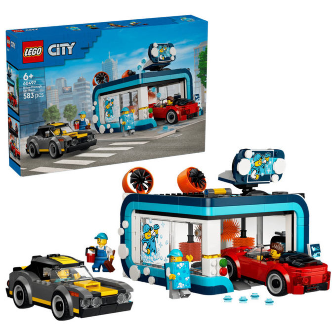 Lego 60497 City Autolavaggio Drive-In Set Costruzioni 583 Pezzi 4 Minifigure 2 Macchine Giocattolo da 6 Anni