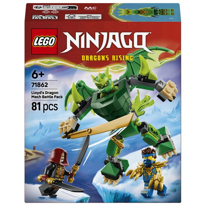 Lego 71862 NINJAGO Dragons Rising Set da Costruzione Mech Drago di Lloyd con 3 Minifigure 81 pezzi eta' 6+