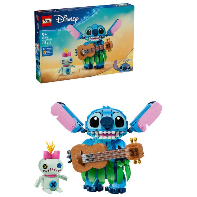 Lego 43296 Disney Stitch e Scrump Set da Costruzione 713 Pezzi 2 Action Figure con Accessori per Bambini 9+ colore Multicolore