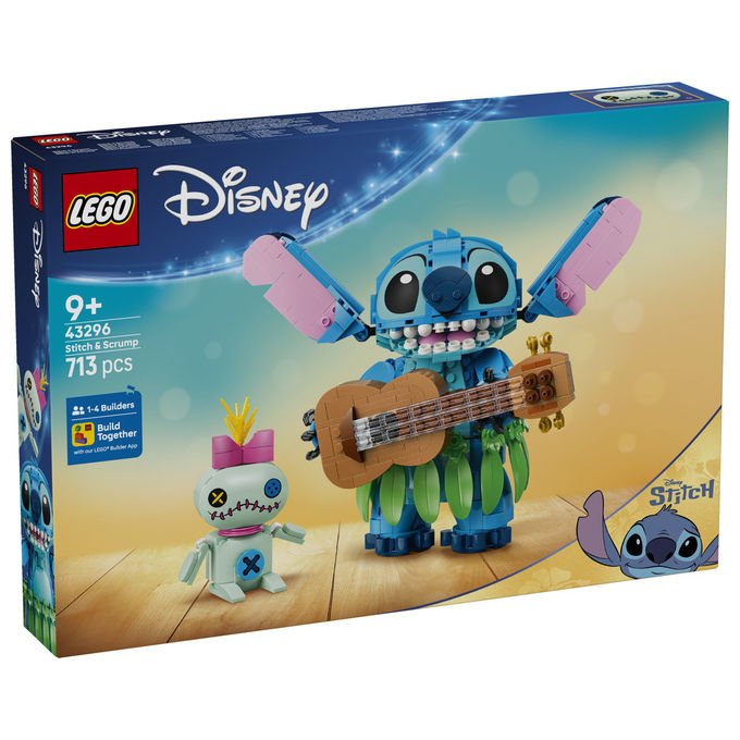 Lego 43296 Disney Stitch e Scrump Set da Costruzione 713 Pezzi 2 Action Figure con Accessori per Bambini 9+ colore Multicolore