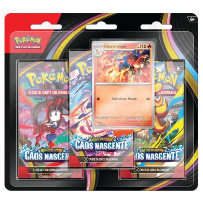 Pokémon 10-10401-104 Megaevoluzione Caos Nascente Blister 3 Buste GCC TCG con Carta Promozionale Olografica Charmeleon Edizione Italiana