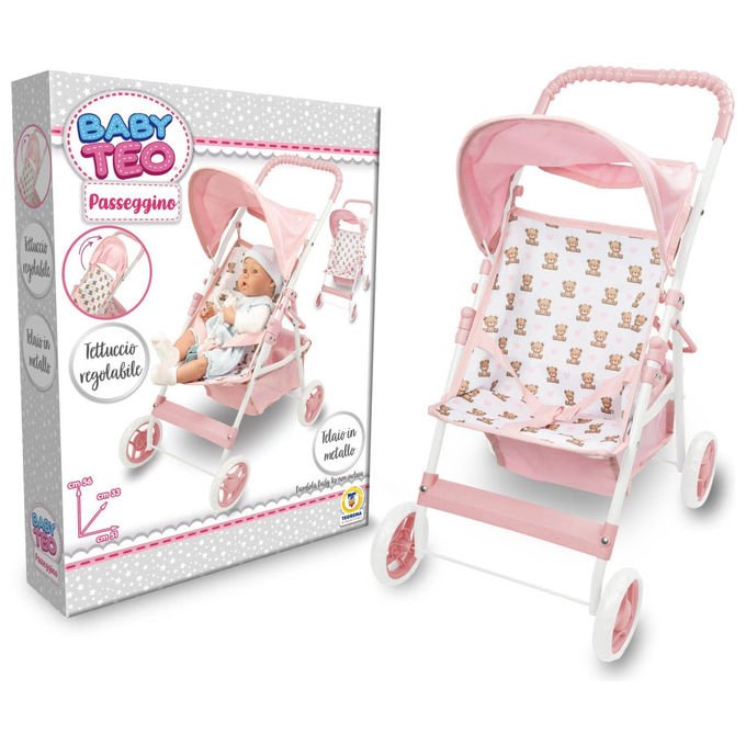 Teorema 74322 Baby Teo Carrozzina per Bambole in Metallo Struttura Pieghevole Bambole fino a 45 cm