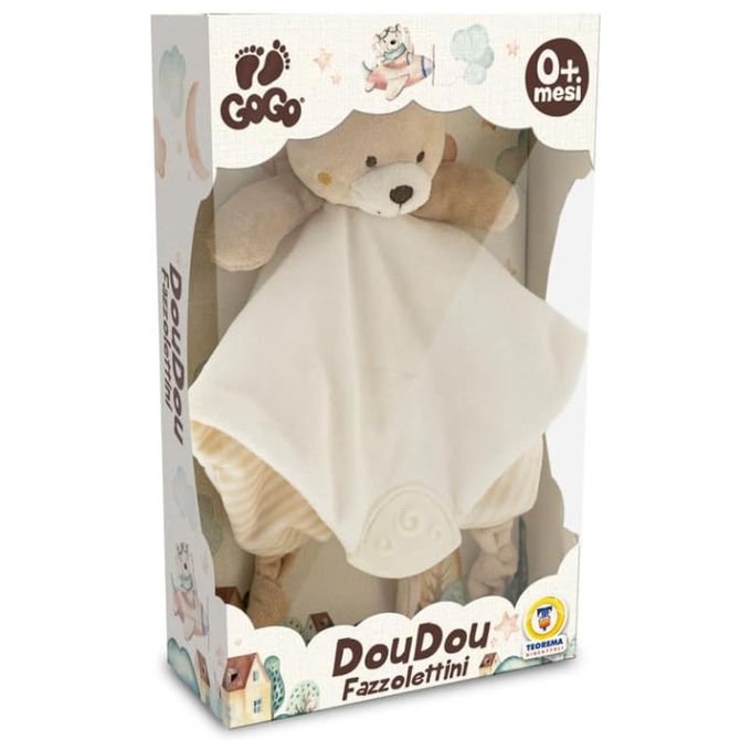 Teorema Giocattoli 39568 Gogo Dou Dou Orsetto Peluche Morbido 25 cm Neonati 0+ con Massaggia Gengive da Appendere Passeggino e Culla
