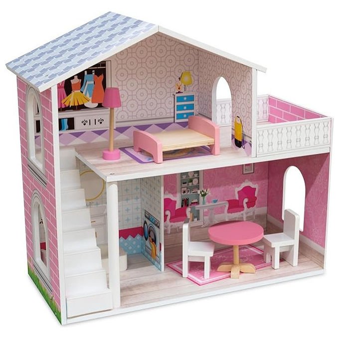 Teorema Giocattoli 40687 Villetta dei Sogni Casa delle Bambole in Legno con Accessori 2 Piani 47 cm per Bambini 3 anni