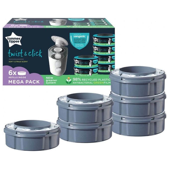 Tommee Tippee TTP057.0017 Twist and Click Sangenic Ricarica Smaltimento Pannolini 6 Pezzi Antibatterica GREENFILM