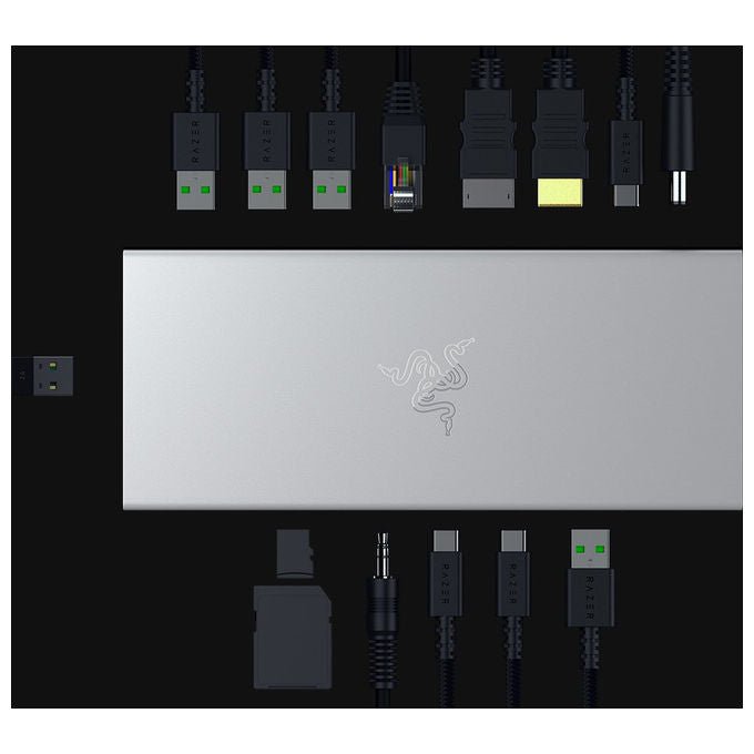Razer RC21-02280200-R3EK USB4 Docking Station 14 porte USB-C 4K 120Hz Gigabit Ethernet 100W colore Argento