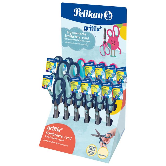Pelikan 605397 Griffix Forbici Scolastiche Ergonomiche Punta Tonda 140mm Espositore 12 pz colore Assortito
