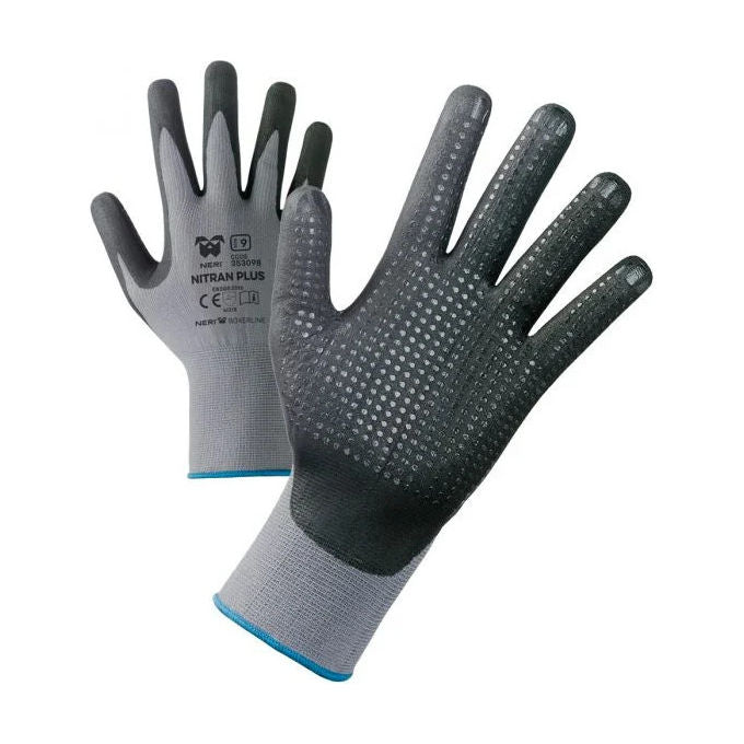 Neri 353098-10 Nitran Plus Guanti da Lavoro Filo Continuo Nylon Elastan Nitrile Schiumato Taglia 10 confezione 12 pezzi colore Grigio Nero