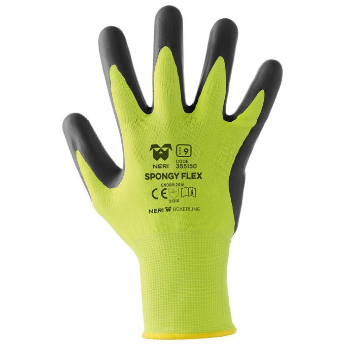 Neri Safety 355150-7 Spongy Flex Guanti da Lavoro Poliestere Calibro 13 Lattice TG 7 Confezione 12 paia colore Giallo Nero
