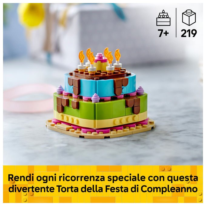 Lego 40815 Iconic Set da Costruzione Torta della Festa di Compleanno 219 Pezzi 7+ anni colore Multicolore