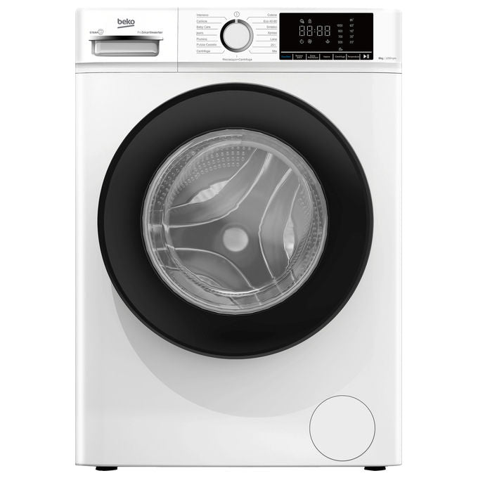 Beko BMX8126DB b100 Lavatrice Frontale 8 Kg 1200 rpm Classe A Inverter Vapore Display XL (85x60x52 cm) colore Bianco