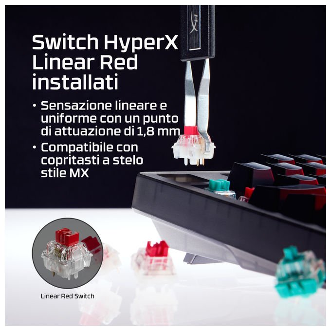 HyperX B4QS4AA Origins 2 1800 Tastiera Gaming Meccanica Switch Red USB-C Polling 8000 Hz RGB colore Nero
