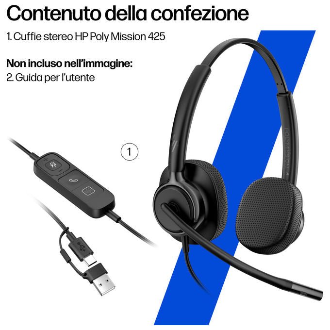 HP Poly C01B2AA Mission 415 Cuffie Monoaurali USB-C Microfono Noise Cancelling Cavo 2 m colore Nero