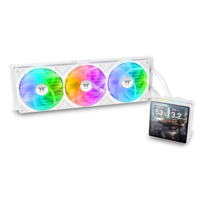 Thermaltake CL-W476-PL12SW-A TH360 V3 Ultra ARGB Dissipatore a Liquido AIO 360mm Display LCD 3.95'' 3x120mm ARGB AM5 AM4 LGA1851 colore Bianco