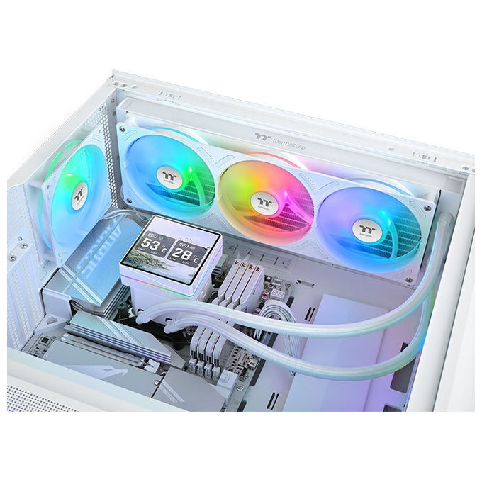 Thermaltake CL-W476-PL12SW-A TH360 V3 Ultra ARGB Dissipatore a Liquido AIO 360mm Display LCD 3.95'' 3x120mm ARGB AM5 AM4 LGA1851 colore Bianco
