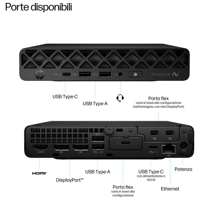 HP D5BK5AT EliteDesk 8 Mini G1a Mini PC AMD Ryzen AI 7 350 16 GB DDR5 512 GB SSD NVMe Wi-Fi 7 Windows 11 Pro colore Jack black