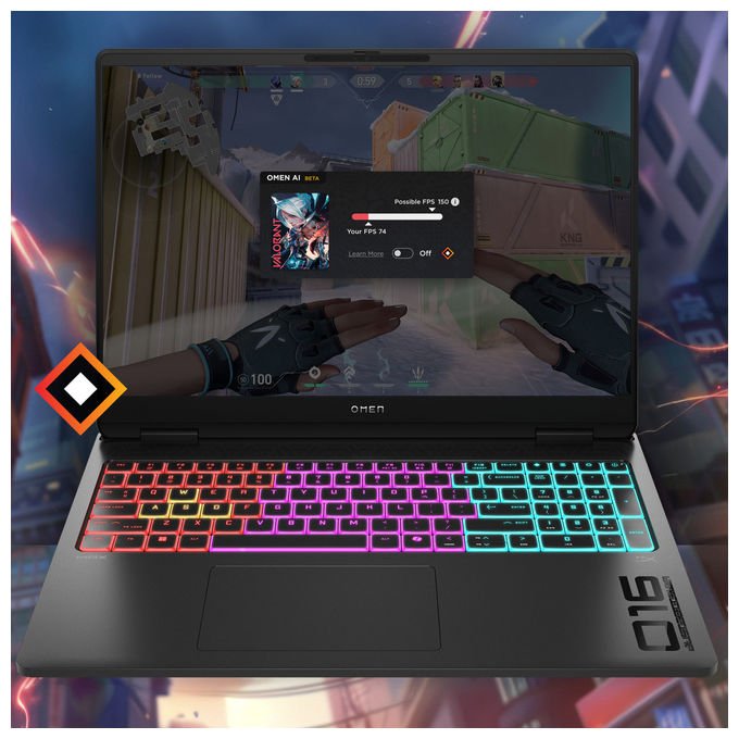 HP D8ZV6EA OMEN MAX Notebook Gaming 16'' Intel Core Ultra 7 255HX 16 GB DDR5 1 TB SSD NVIDIA GeForce RTX 5070 8 GB Wi-Fi 6E Windows 11 Home colore Nero