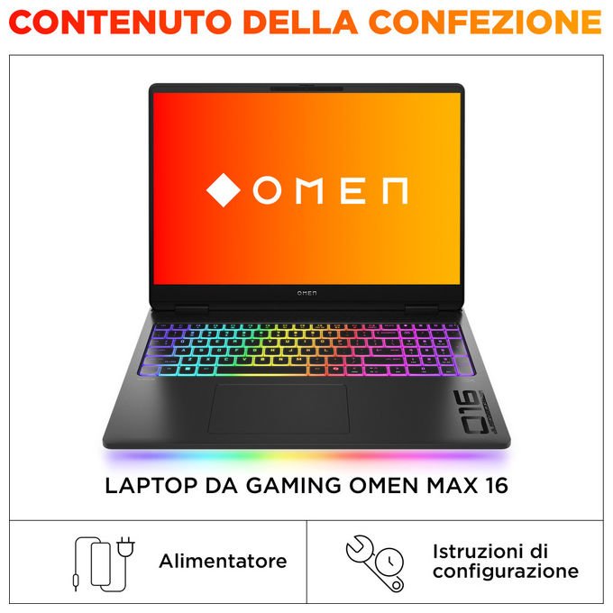 HP D8ZV7EA OMEN MAX Laptop Gaming 16'' WQXGA AMD Ryzen AI 9 375 32 GB DDR5 SSD 1 TB NVIDIA GeForce RTX 5080 16 GB Windows 11 Home colore Nero