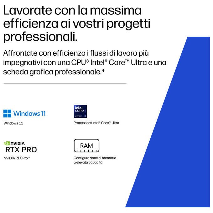 HP DK1L2ET ZBook X Notebook 16'' WUXGA Intel Core Ultra 7 356H 24GB DDR5 NVIDIA RTX 6GB 1TB SSD Win 11 Pro colore Argento