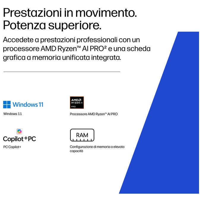 HP DK1M5ET ZBook 8 Laptop 16'' AMD Ryzen AI 7 PRO 24 GB DDR5 1 TB SSD AMD Radeon 860M Wi-Fi 7 Windows 11 Pro colore Argento