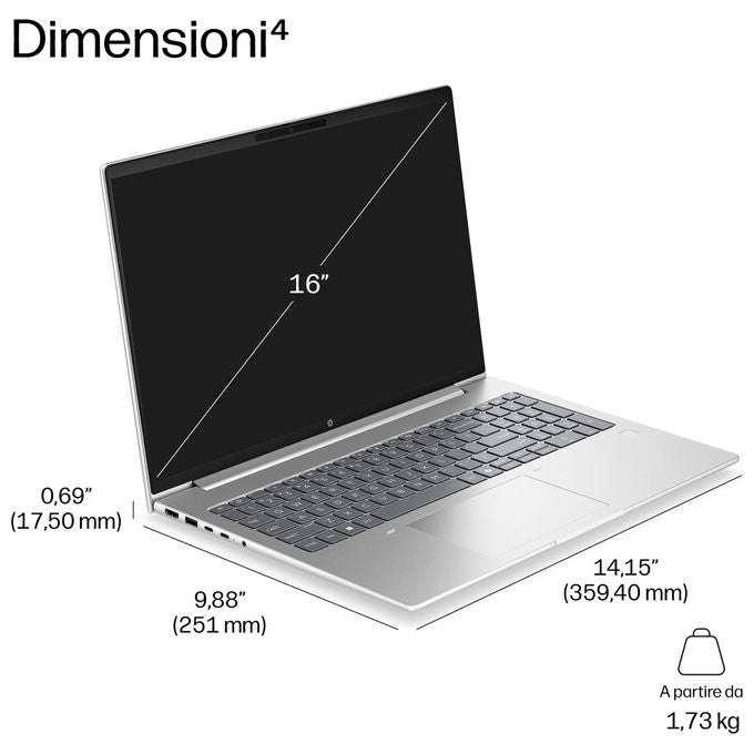 HP DL5M8AT ProBook 4 G2a Notebook 16 pollici AMD Ryzen AI 5 430 24GB DDR5 512GB SSD Wi-Fi 7 Windows 11 Pro colore Argento