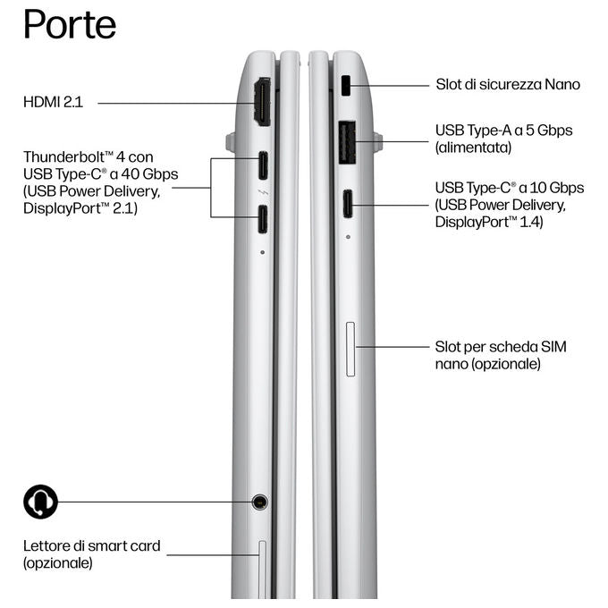 HP DL5Q1AT EliteBook 8 G2i Notebook 13.3'' Intel Core Ultra 7 325 16 GB SSD 512 GB Wi-Fi 7 Windows 11 Pro colore Argento