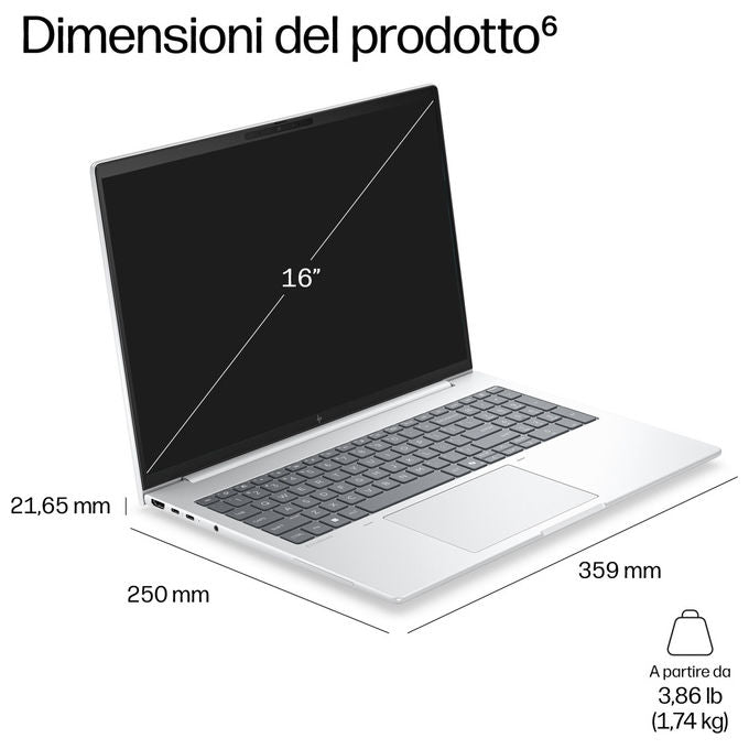 HP DL5Q3AT EliteBook 8 G2a Notebook 16'' AMD Ryzen AI 7 450 16 GB DDR5 512 GB SSD NVMe AMD Radeon 860M Wi-Fi 7 Windows 11 Pro colore Argento