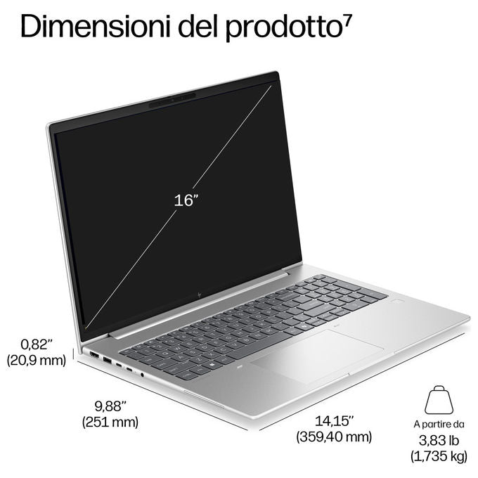 HP DL5Q9AT EliteBook 6 G2i Notebook 16'' Intel Core Ultra 5 325 16 GB DDR5 512 GB SSD NVMe Wi-Fi 7 Windows 11 Pro colore Argento