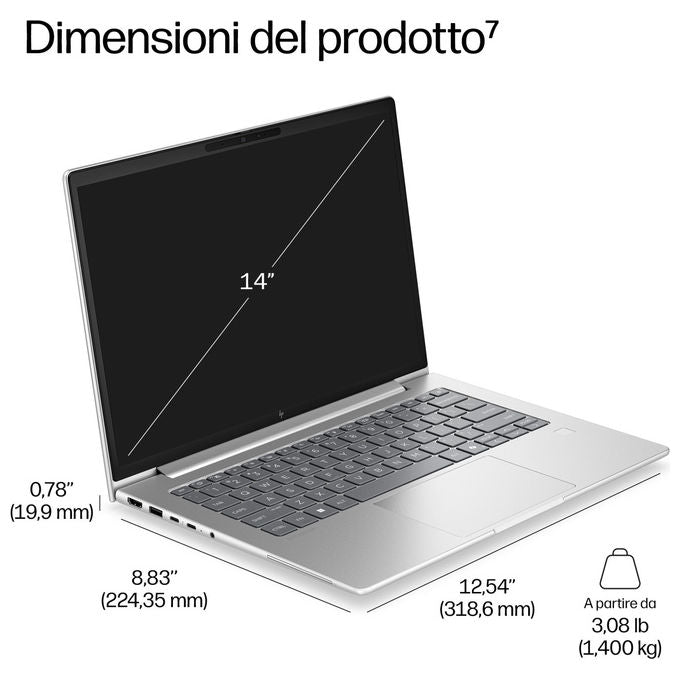 HP DL5R3AT EliteBook 6 G2i Notebook 14'' Intel Core Ultra 7 355 24 GB DDR5 512 GB SSD NVMe Wi-Fi 7 Windows 11 Pro colore Argento