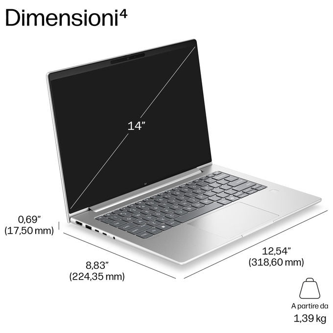 HP DP9J9AT ProBook 4 G2a Notebook 14 AMD Ryzen AI 7 445 16GB DDR5 512GB SSD WiFi NPU Windows 11 Pro colore Argento