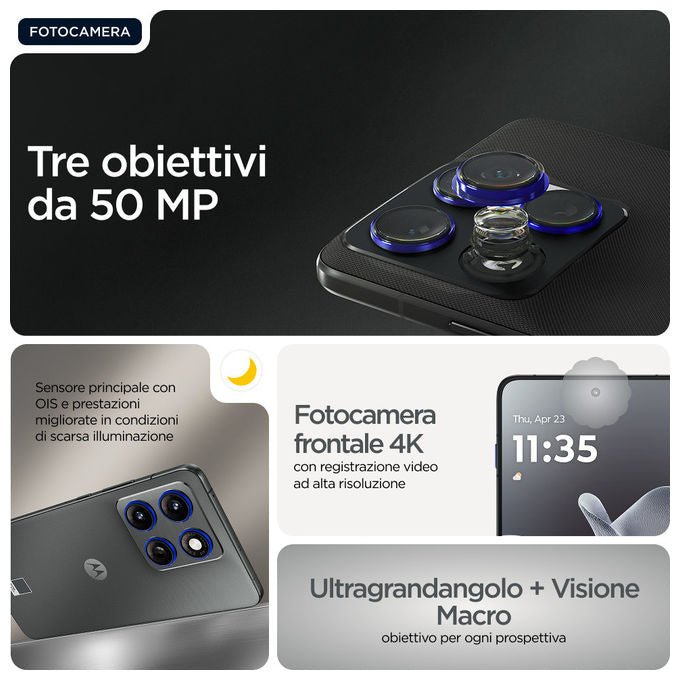 Motorola PBA50064IT Edge 70 Smartphone 5G 6.7'' AMOLED 12GB 512GB Snapdragon 7 Gen 4 50MP IP68 TurboPower 68W colore Grigio