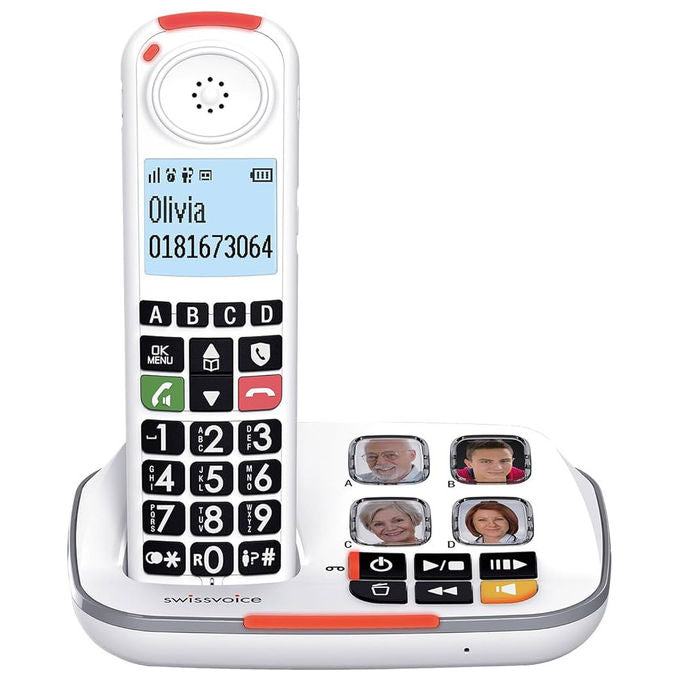 Swissvoice ATL1423983 Xtra 2355 Telefono Cordless DECT per Anziani Tasti Grandi Segreteria 30 min Audio Boost 40 dB Suoneria 90 dB Blocco Chiamate colore Bianco