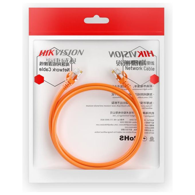 Hikvision DS-1NP6UEC0-OR Cavo di Rete Patch Cord Cat6 U-UTP RJ45 24AWG Cu 1 m colore Arancione