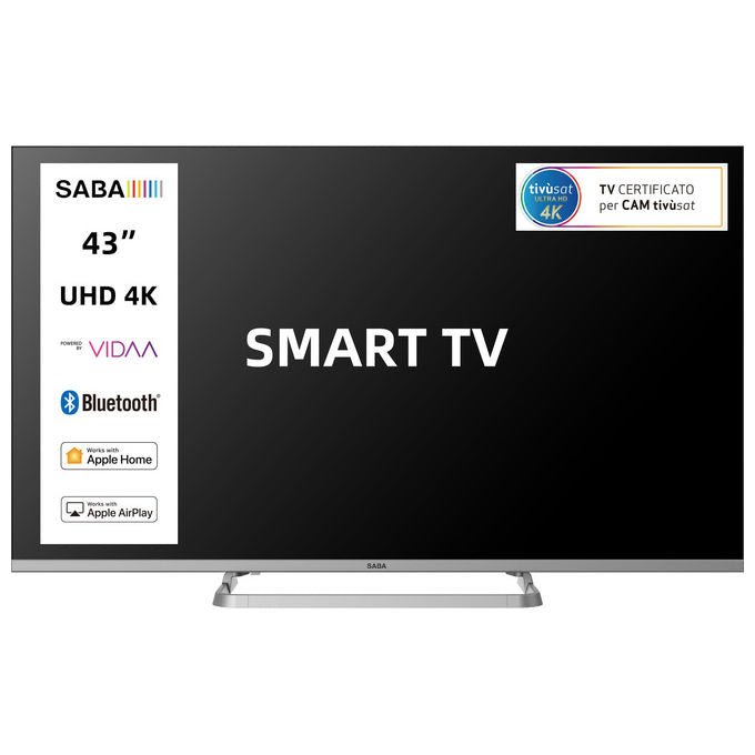 Saba SA43KM10VDA Smart TV 43'' 4K Ultra HD LED VIDAA Triplo Tuner DVB-T2 S2 TivuSAT Dolby Audio colore Grigio