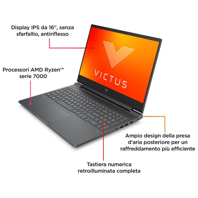 HP VICTUS16-R0028NL Victus Notebook Gaming 16.1'' Intel Core i7-13620H 16 GB DDR5 1 TB SSD NVIDIA GeForce RTX 4070 Wi-Fi 6 Windows 11 Home colore Nero