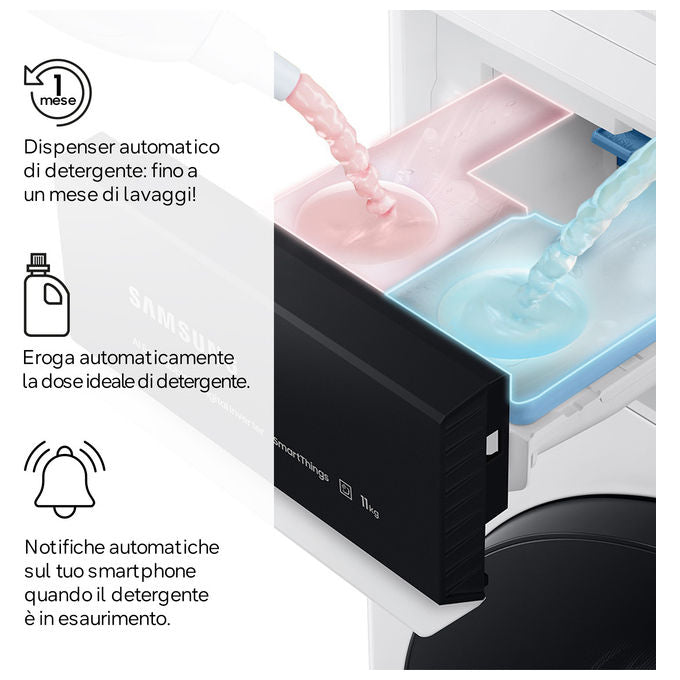 Samsung WW90DG6G94LKU3 Serie 6100D Lavatrice Frontale 9 Kg 1400 rpm Classe A AI Wash EcoDosatore Wi-Fi (85x60x48 cm) colore Bianco