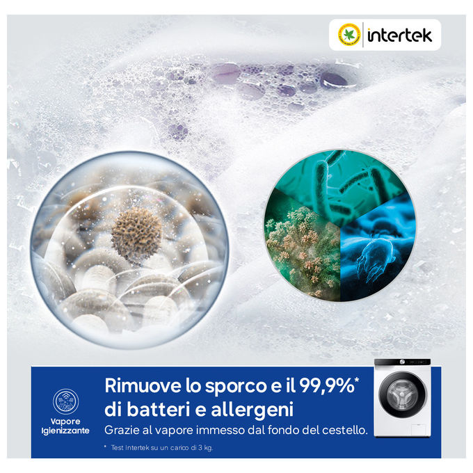 Samsung WW90DG6G94LKU3 Serie 6100D Lavatrice Frontale 9 Kg 1400 rpm Classe A AI Wash EcoDosatore Wi-Fi (85x60x48 cm) colore Bianco