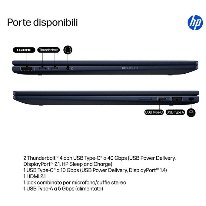 HP B69A8ET EliteBook X Flip G1i Notebook Ibrido 2in1 14'' Intel Core Ultra 7 258V 32GB SSD 1TB Wi-Fi 7 5G Windows 11 Pro colore Blu