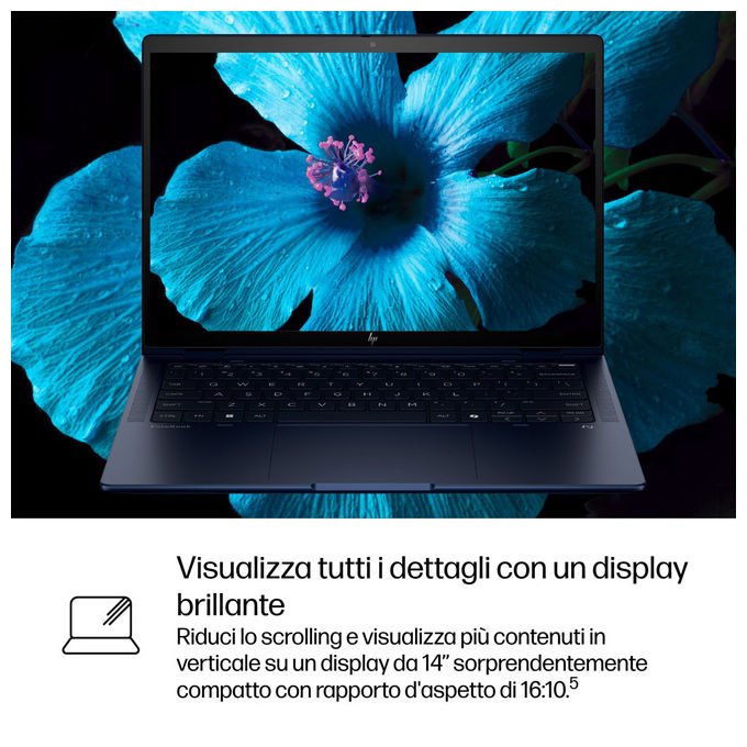HP B69A8ET EliteBook X Flip G1i Notebook Ibrido 2in1 14'' Intel Core Ultra 7 258V 32GB SSD 1TB Wi-Fi 7 5G Windows 11 Pro colore Blu