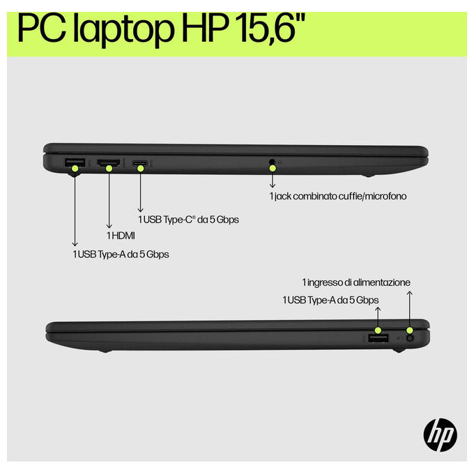 HP 15-FD0034NL Laptop 15.6'' Intel N100 4 GB RAM 128 GB eUFS Wi-Fi 6 Windows 11 Home colore Argento