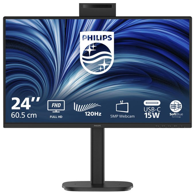 Philips 24B2N3200JH-00 Serie 3000 Monitor PC 23.8'' IPS Full HD 1920x1080 120Hz 4ms Webcam 5MP Altoparlanti USB Hub VESA colore Nero