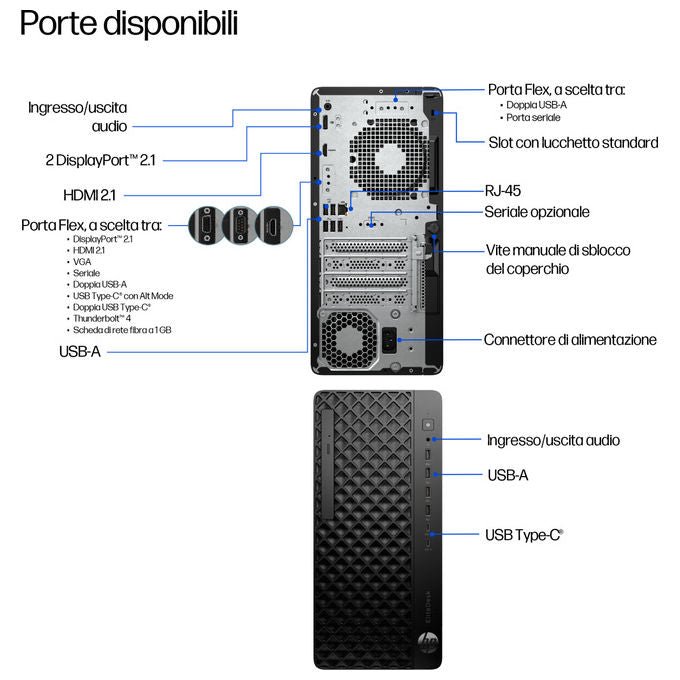 HP D5BC8ET EliteDesk 8 Tower G1i PC Desktop AI Intel Core Ultra 7 265 32 GB DDR5 1 TB SSD NVMe Wi-Fi 7 Windows 11 Pro colore Nero
