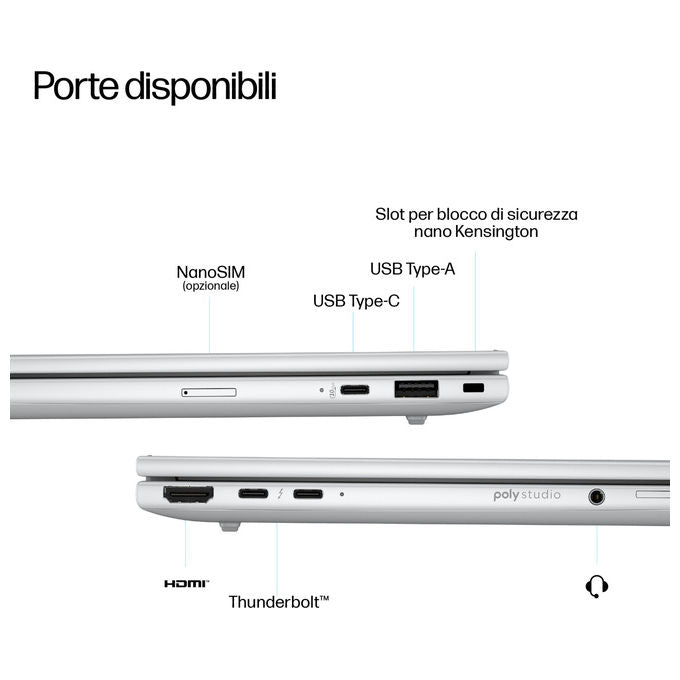 HP D76L9ET EliteBook 8 G1i Notebook 14'' Intel Core Ultra 5 226V 16 GB RAM 512 GB SSD Wi-Fi 7 Windows 11 Pro colore Argento