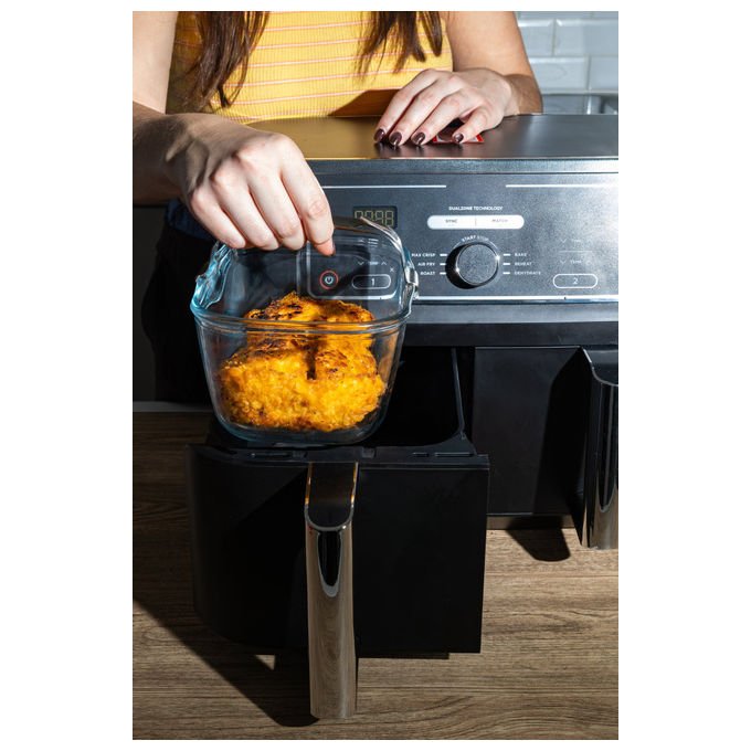 Pyrex 300U300 Pirofila da forno rettangolare vetro borosilicato 1.5 L con manico in acciaio air fryer colore Trasparente