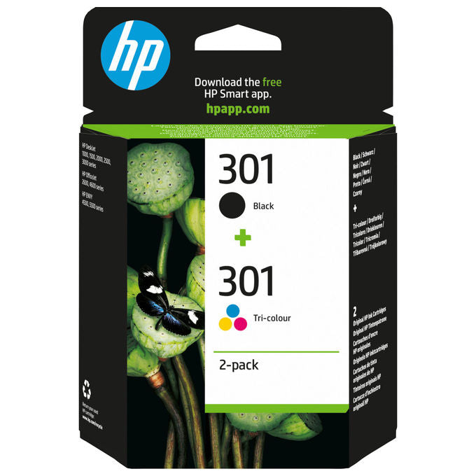 HP N9J72AE 301 Twin Pack Cartucce Originali Inchiostro Nero e Tricromia Resa Standard 2 pz colore Nero Ciano Magenta Giallo