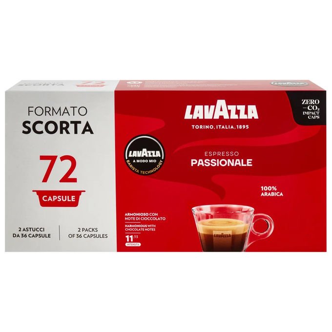 Lavazza Espresso Passionale Capsule Compatibili A Modo Mio 72 capsule 540g Arabica Cioccolato Caramello