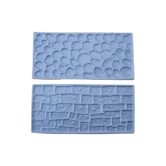 Bake Fun Tappetino Decorativo per Torte Set 2 Pezzi Motivo Selciato e Muro di Pietra per Pasta di Zucchero 14,5x7 cm